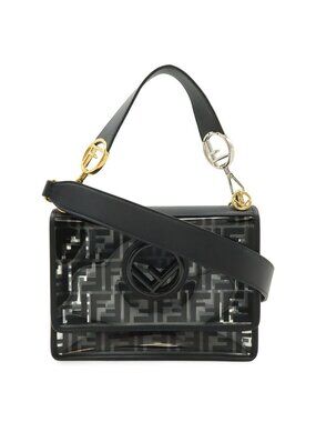 Fendi Canaif Zucca Pattern Shoulder Bag 2-Way Vinyl Leather Black Clear